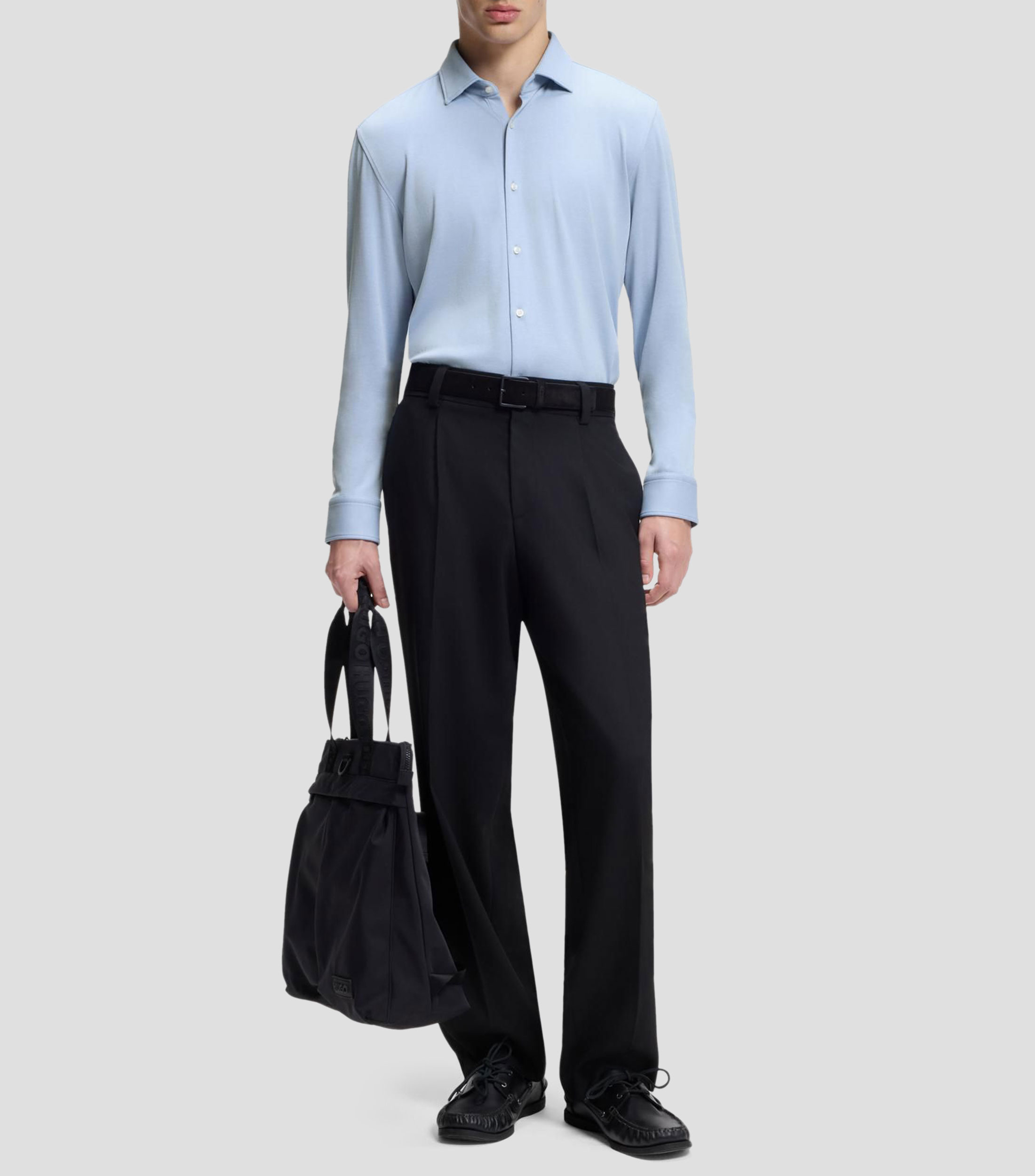 Camisa slim en punto de algodón jaspeado Hombre